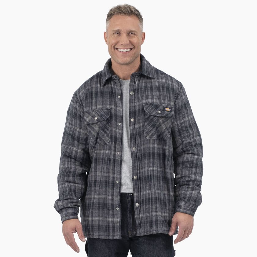 carbón/negro tartán ombre (a1t) hombres chaqueta de franela con forro polar de pelo alto Dickies vestir X4H0F1076