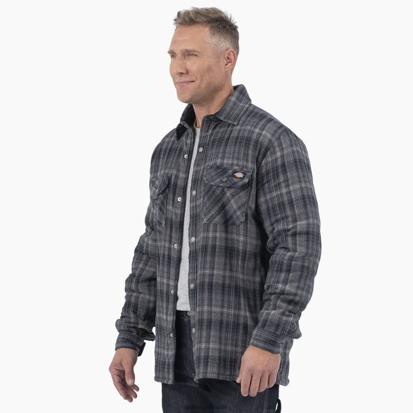 carbón/negro tartán ombre (a1t) hombres chaqueta de franela con forro polar de pelo alto Dickies vestir X4H0F1076