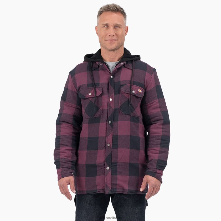 cuadros de búfalo de vino de uva (gpn) hombres chamarra de franela acolchada con capucha Icon Relaxed Fit Dickies vestir X4H0F1006