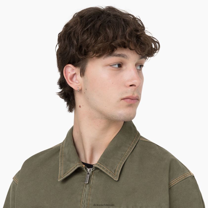 verde militar lavado a la piedra (smw) hombres chamarra con costuras en contraste Dickies vestir X4H0F986