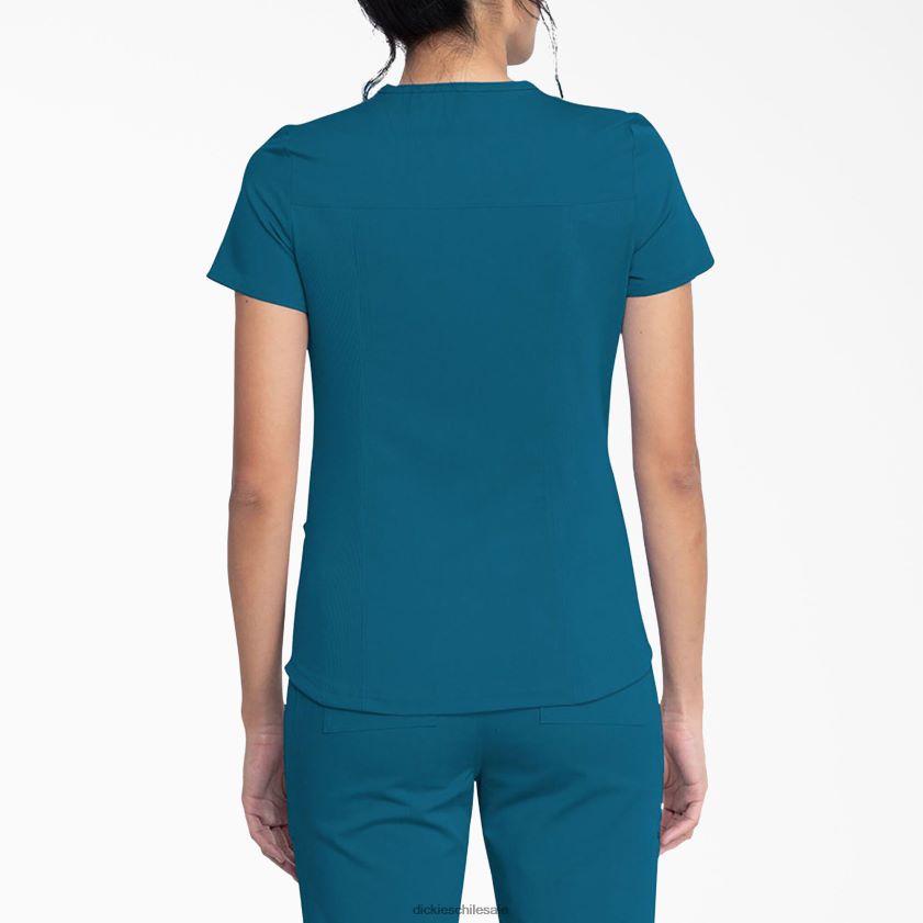 azul caribe (crb) mujer Blusa médica Balance con cuello en V y bolsillo con cierre Dickies vestir X4H0F2475