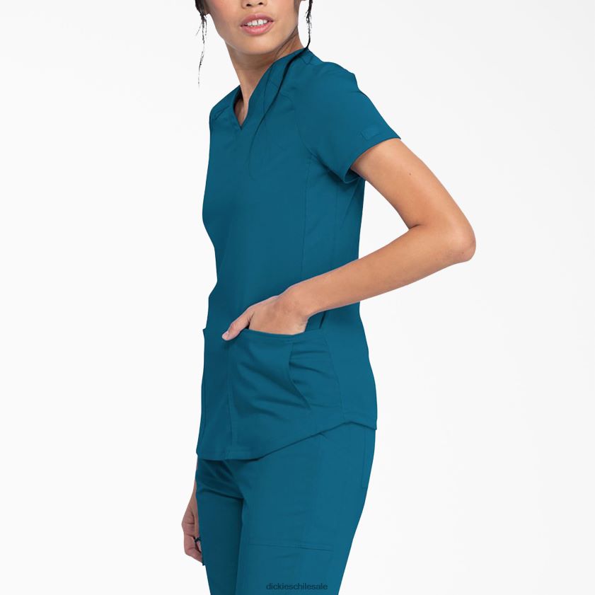 azul caribe (crb) mujer Blusa médica Balance con cuello en V y bolsillo con cierre Dickies vestir X4H0F2475