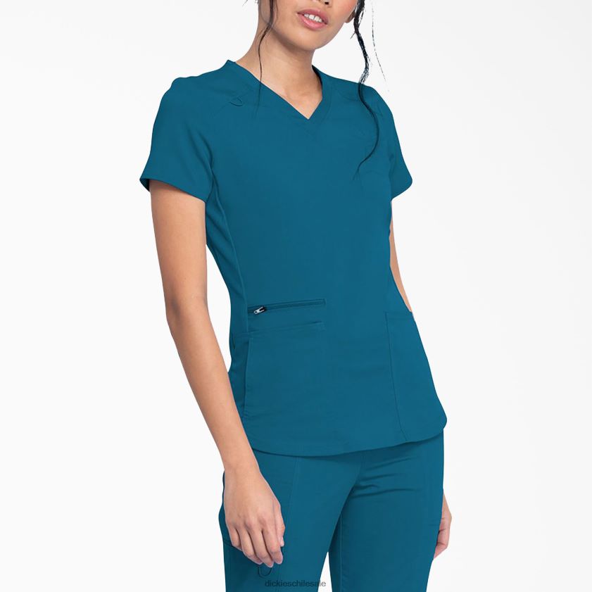 azul caribe (crb) mujer Blusa médica Balance con cuello en V y bolsillo con cierre Dickies vestir X4H0F2475
