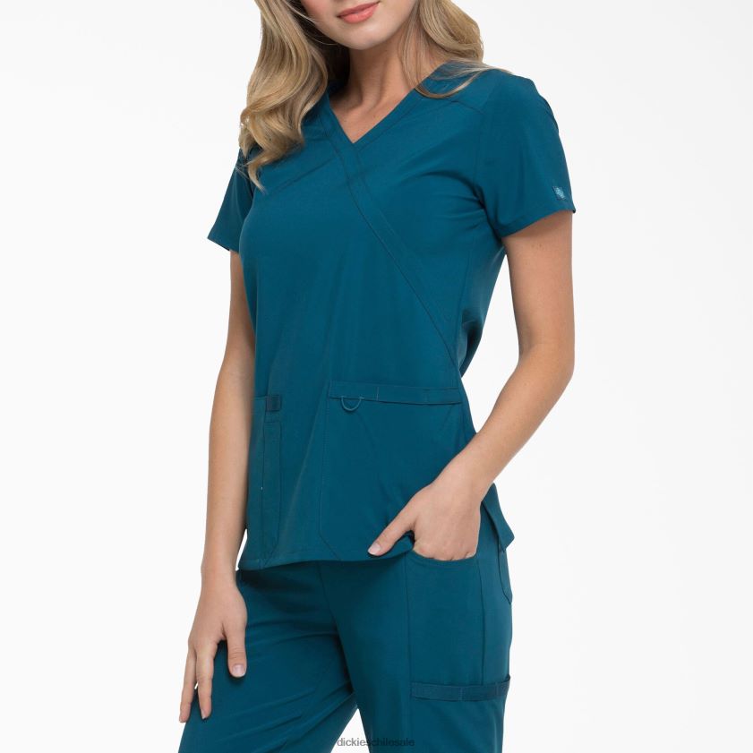 azul caribe (crb) mujer Blusa médica eds essentials con efecto cruzado Dickies vestir X4H0F2635