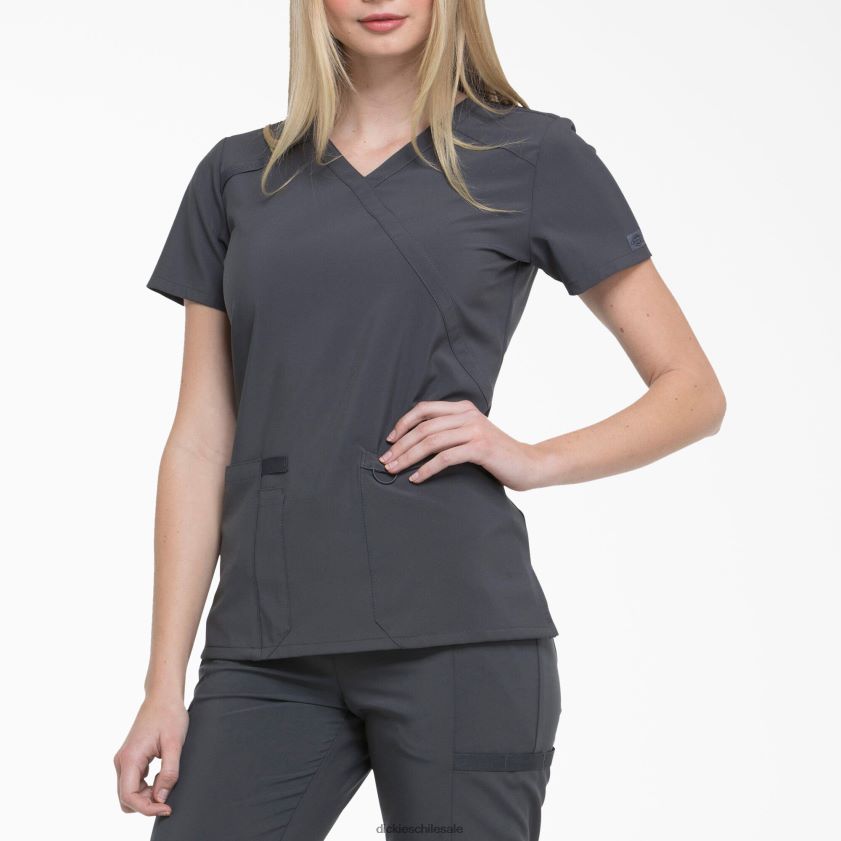 gris peltre (banco) mujer Blusa médica eds essentials con efecto cruzado Dickies vestir X4H0F2641