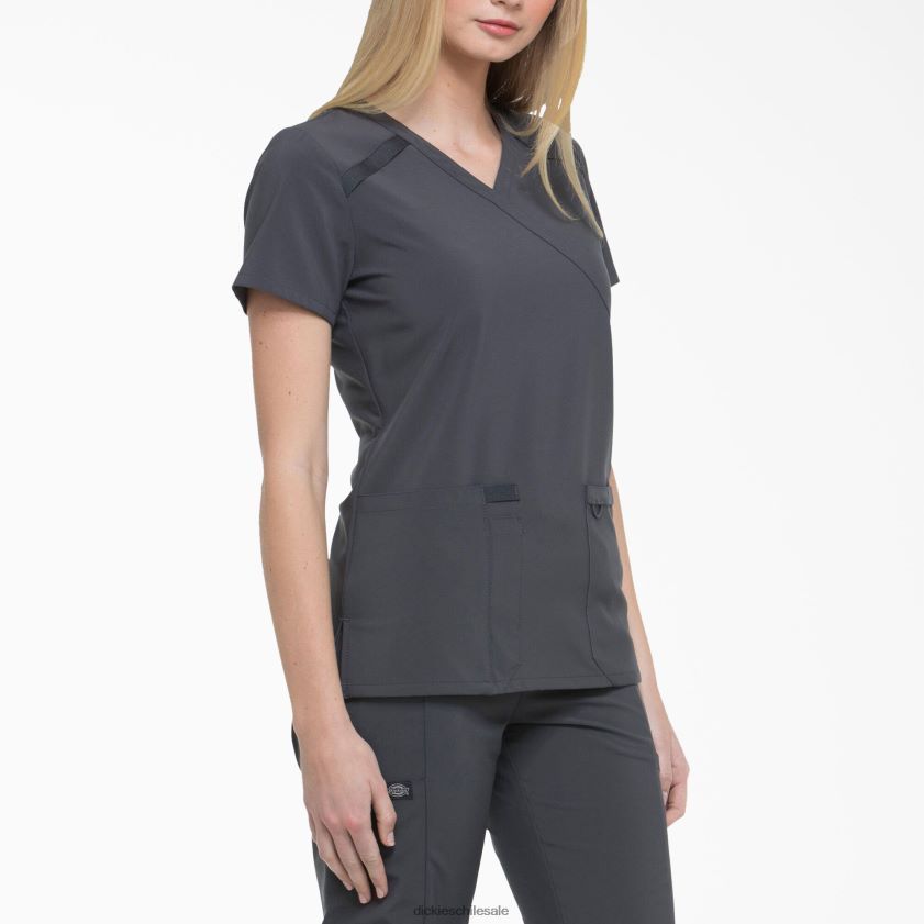 gris peltre (banco) mujer Blusa médica eds essentials con efecto cruzado Dickies vestir X4H0F2641