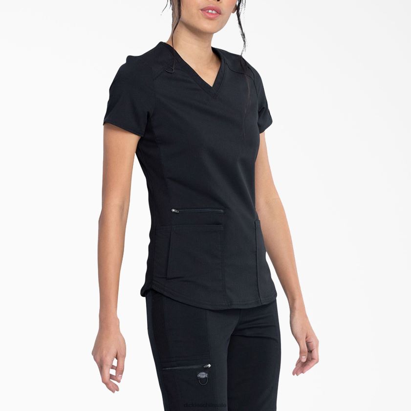 negro (negro) mujer Blusa médica Balance con cuello en V y bolsillo con cierre Dickies vestir X4H0F2473