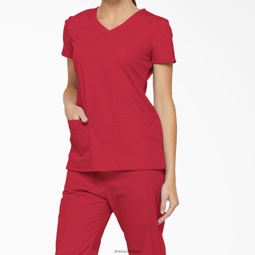 rojo (rd) mujer Blusa médica con cuello en V y ranura para bolígrafo de la firma eds Dickies vestir X4H0F2421