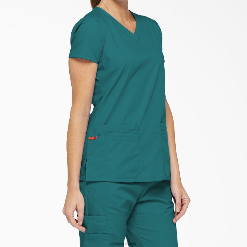 verde azulado (dtl) mujer Blusa médica con cuello en V y ranura para bolígrafo de la firma eds Dickies vestir X4H0F2410