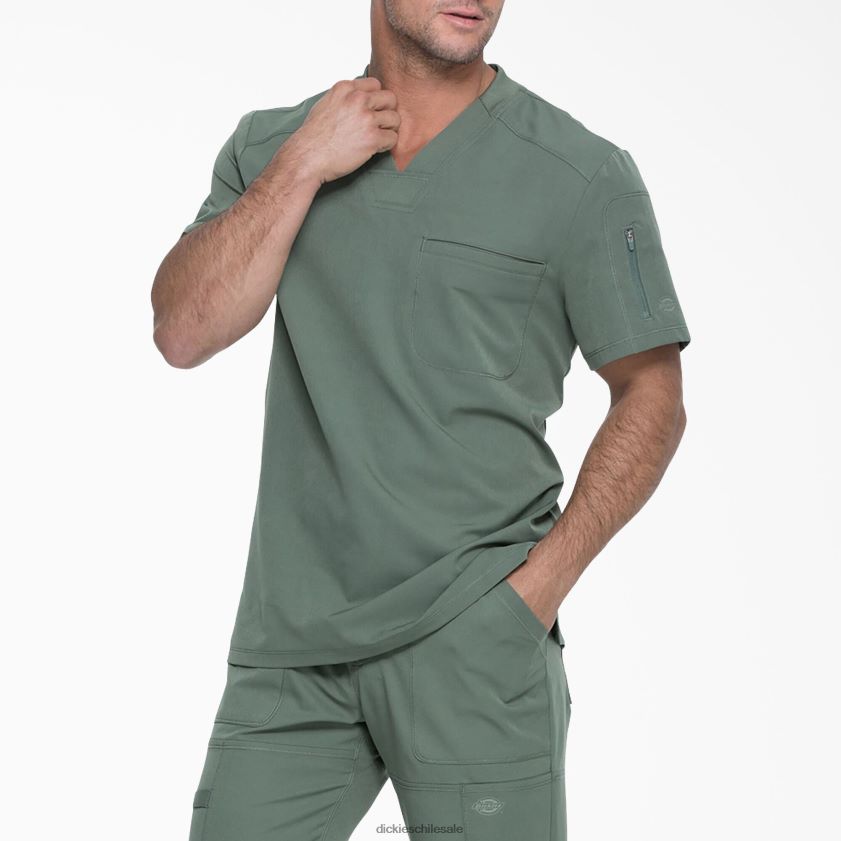 verde oliva (oli) hombres Blusa médica dynamix con cuello en V y bolsillo con cremallera Dickies vestir X4H0F1252