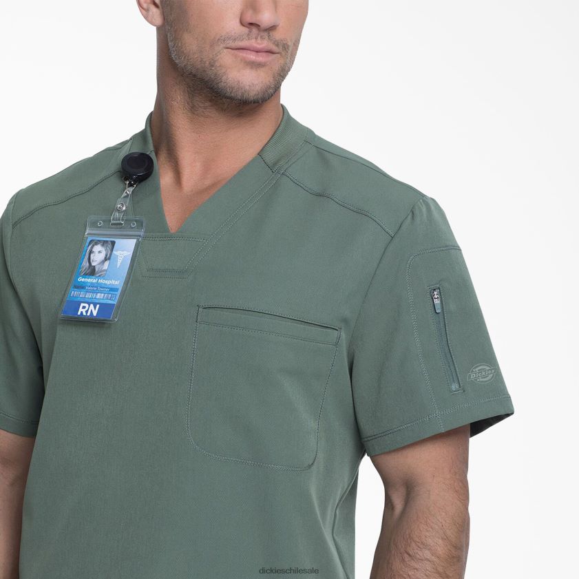 verde oliva (oli) hombres Blusa médica dynamix con cuello en V y bolsillo con cremallera Dickies vestir X4H0F1252