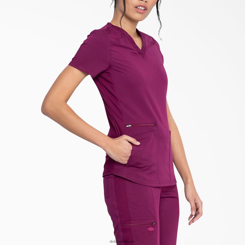 vino (ganar) mujer Blusa médica Balance con cuello en V y bolsillo con cierre Dickies vestir X4H0F2481