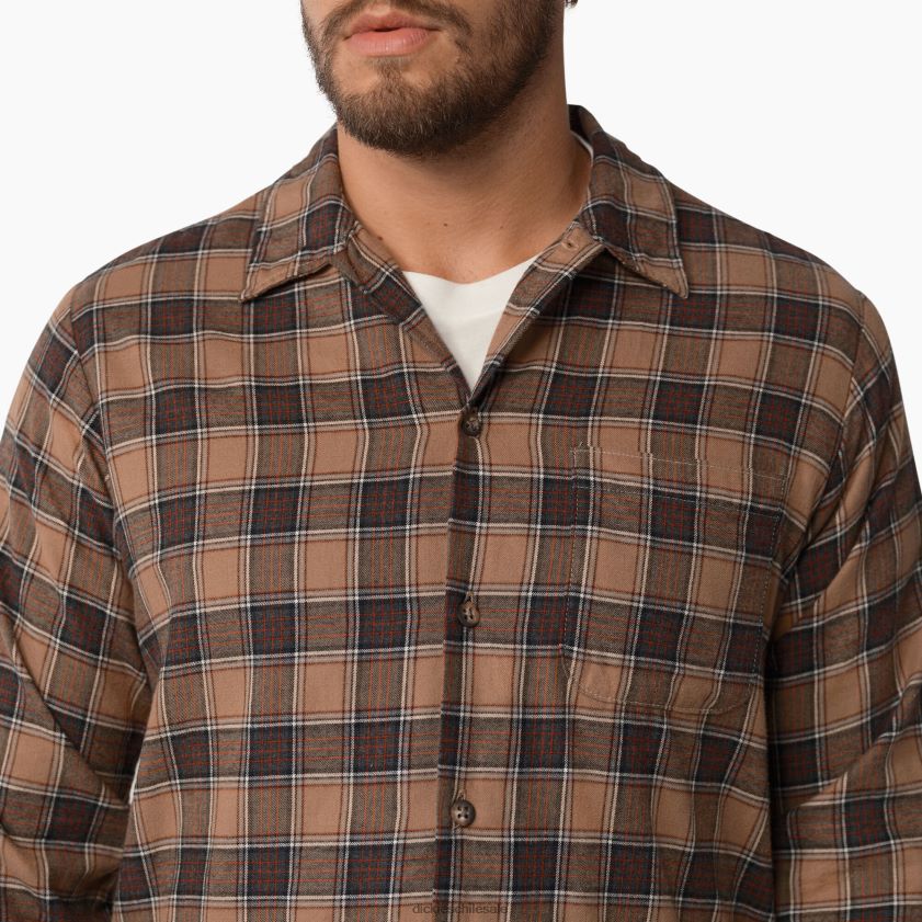 caqui enjuagado y cuadros grises (rxky) hombres camisa de manga larga de 1922 Dickies vestir X4H0F936