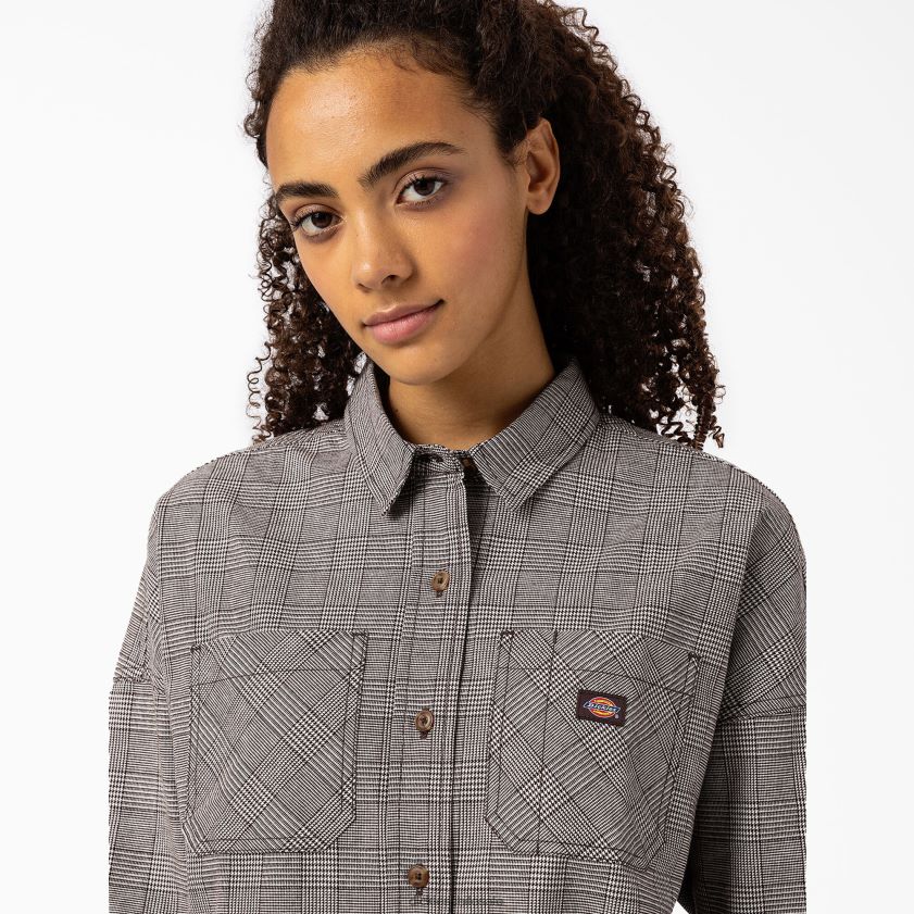 cuadros marrones (bp3) mujer camisa oversize Bakerhill Dickies vestir X4H0F2102