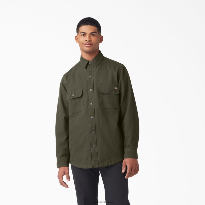 verde militar (ml) hombres camisa de pato con forro de franela de manga larga Dickies vestir X4H0F865
