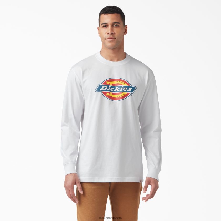 blanco (wh) hombres playera de manga larga con gráfico de logo tricolor Dickies vestir X4H0F830