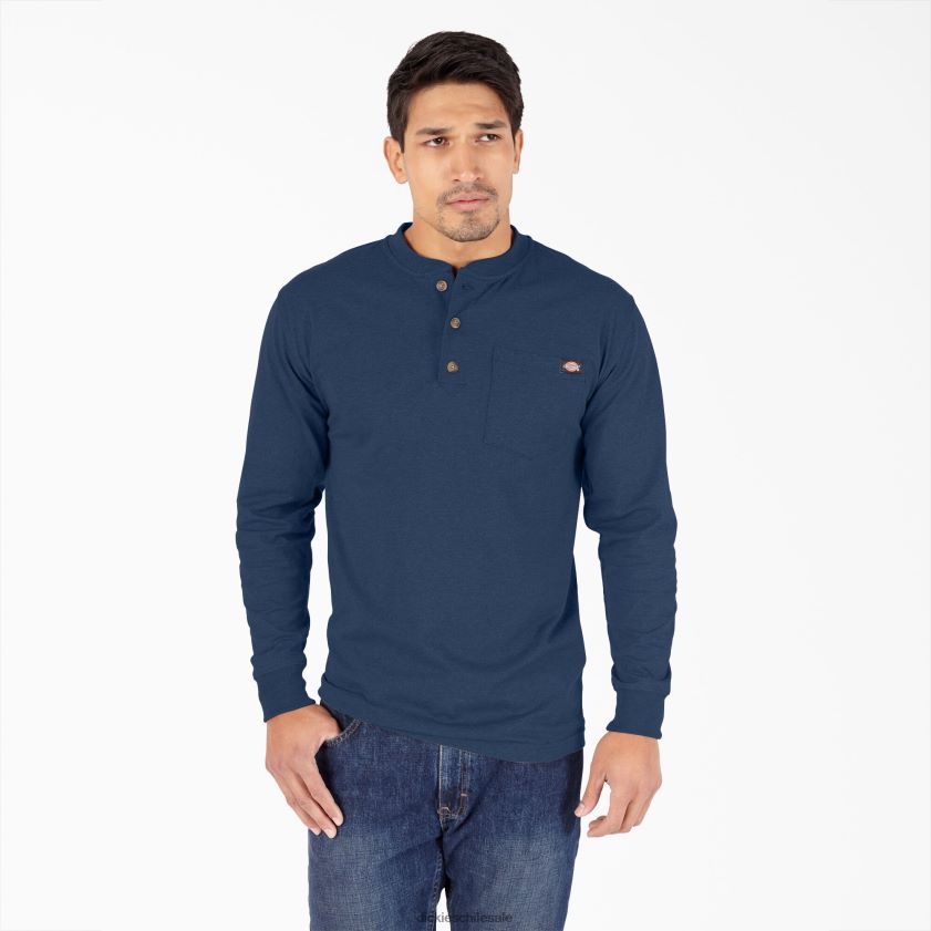 brezo azul marino oscuro (dnh) hombres camiseta henley de manga larga jaspeada de peso pesado Dickies vestir X4H0F775