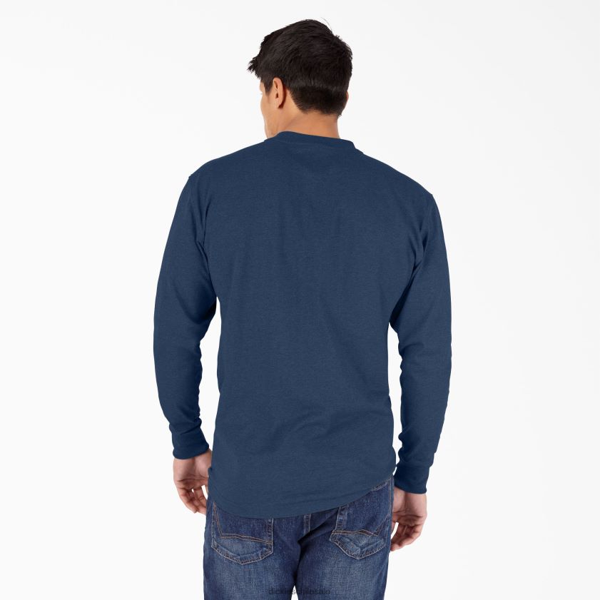 brezo azul marino oscuro (dnh) hombres camiseta henley de manga larga jaspeada de peso pesado Dickies vestir X4H0F775