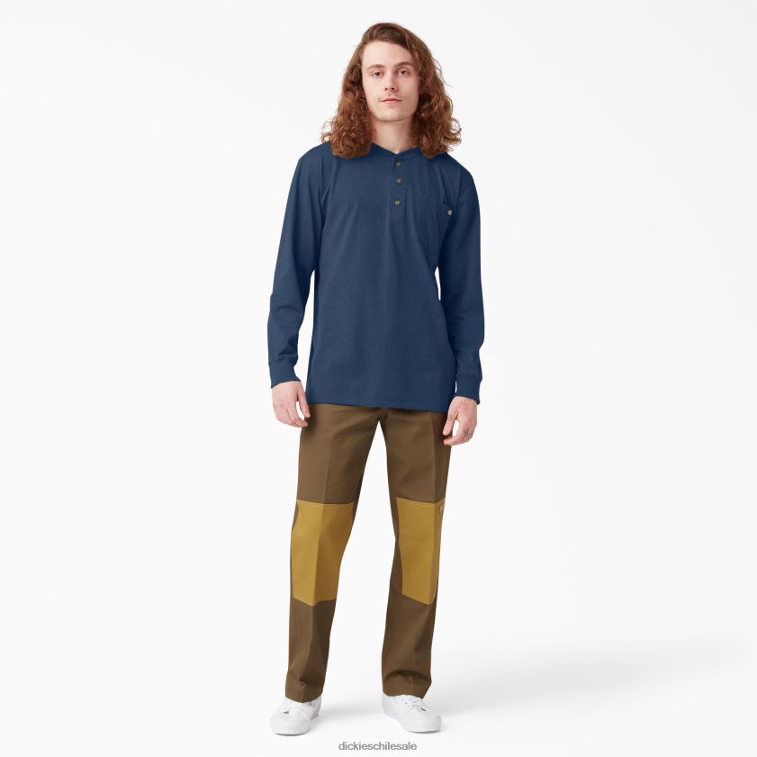 brezo azul marino oscuro (dnh) hombres camiseta henley de manga larga jaspeada de peso pesado Dickies vestir X4H0F775