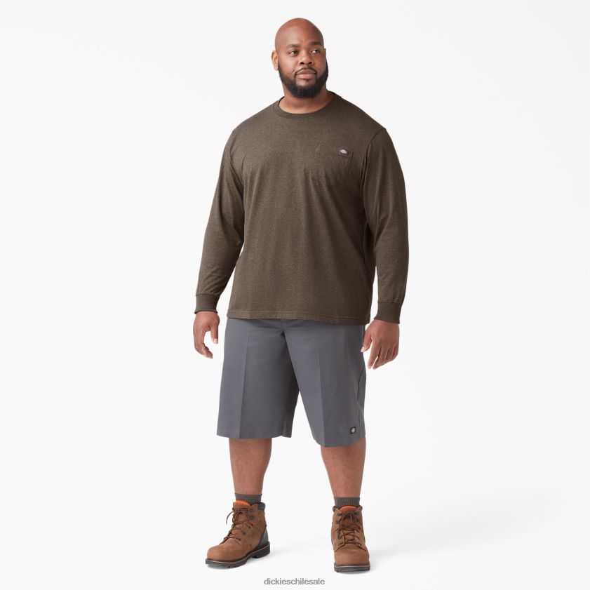 brezo de chocolate (cth) hombres camiseta de manga larga jaspeada de peso pesado Dickies vestir X4H0F718