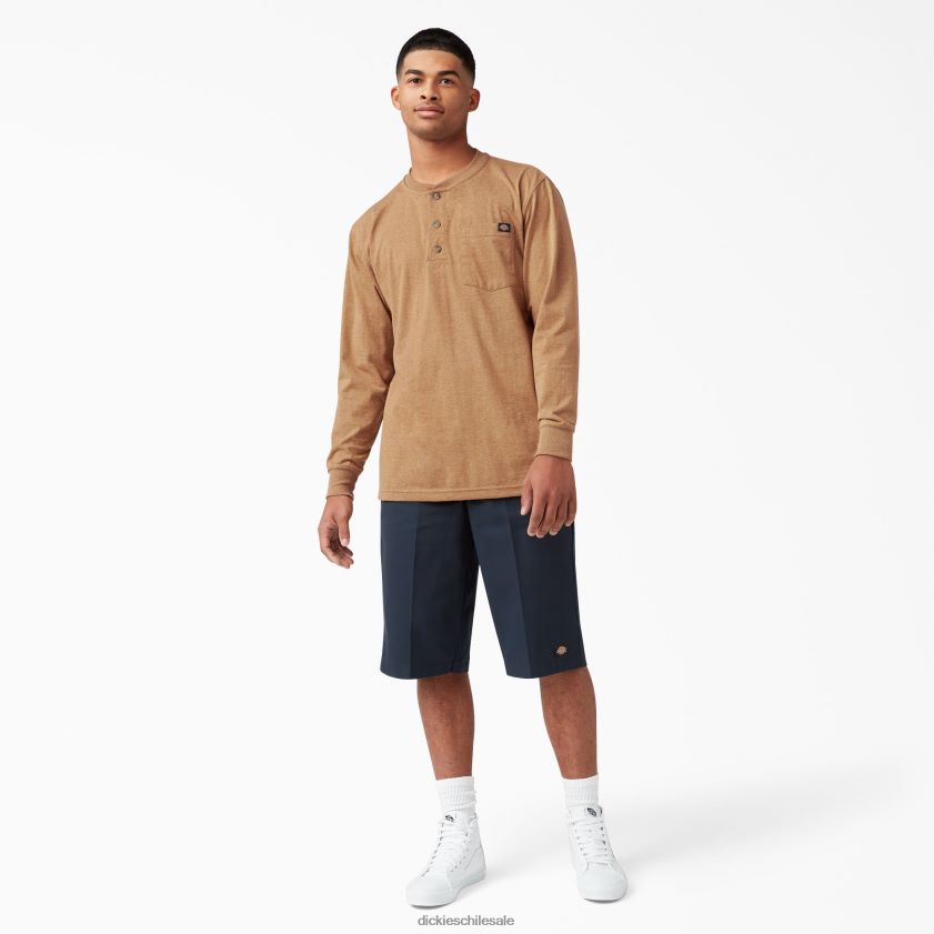 brezo de pato marrón (bdh) hombres camiseta henley de manga larga jaspeada de peso pesado Dickies vestir X4H0F774