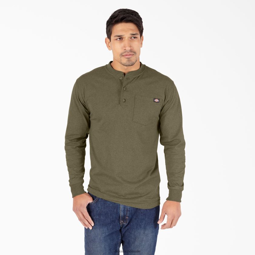 brezo verde militar (mld) hombres camiseta henley de manga larga jaspeada de peso pesado Dickies vestir X4H0F776