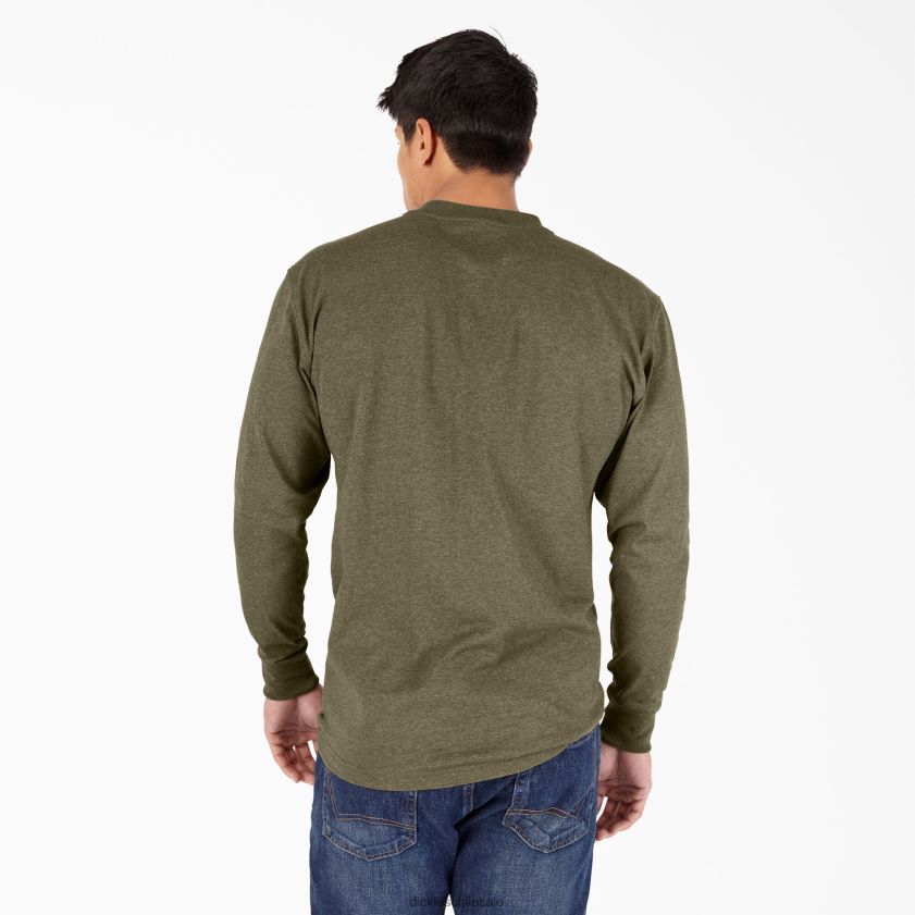 brezo verde militar (mld) hombres camiseta henley de manga larga jaspeada de peso pesado Dickies vestir X4H0F776