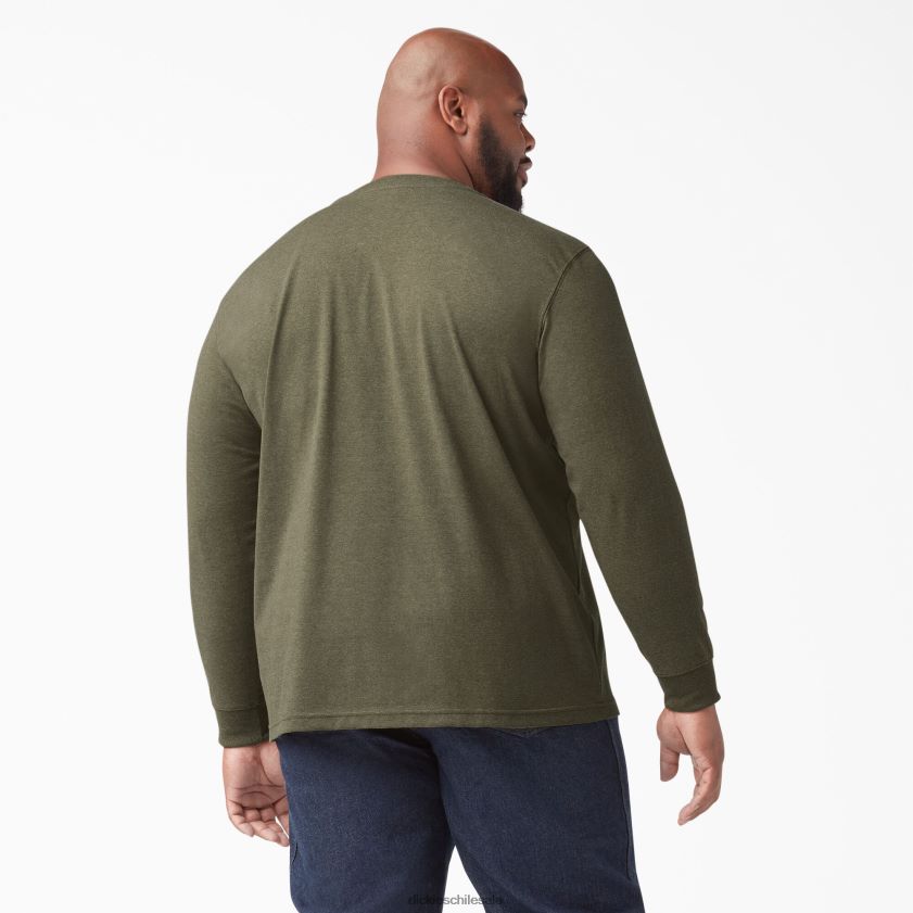 brezo verde militar (mld) hombres camiseta henley de manga larga jaspeada de peso pesado Dickies vestir X4H0F776