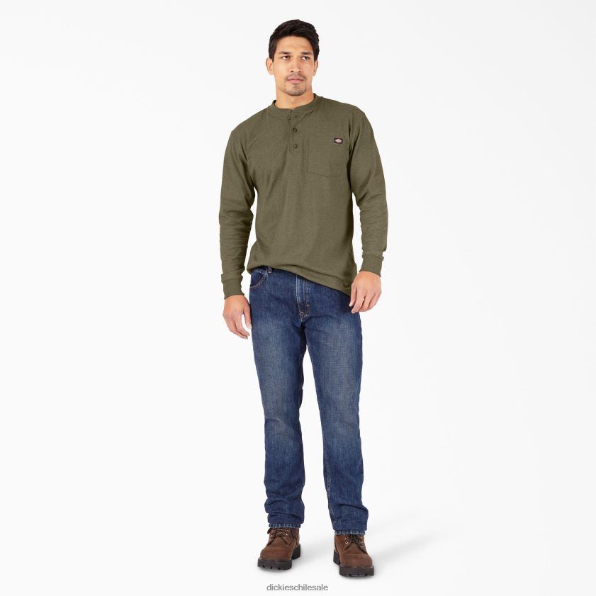 brezo verde militar (mld) hombres camiseta henley de manga larga jaspeada de peso pesado Dickies vestir X4H0F776