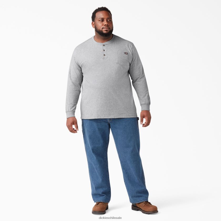 gris jaspeado (hg) hombres camiseta henley de manga larga de peso pesado Dickies vestir X4H0F698