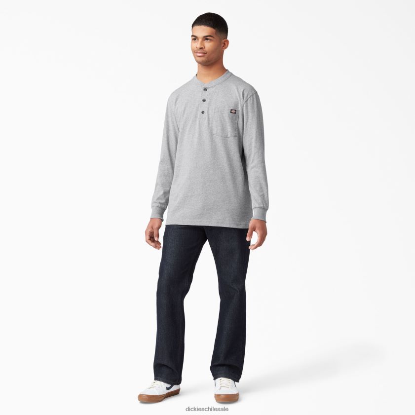 gris jaspeado (hg) hombres camiseta henley de manga larga de peso pesado Dickies vestir X4H0F698