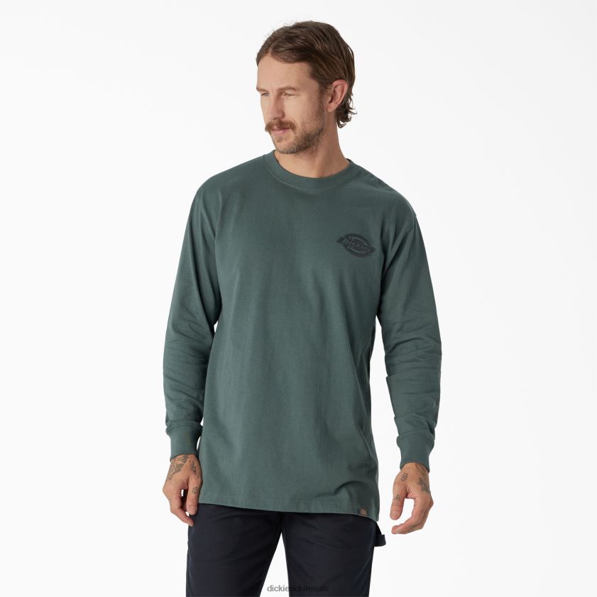 lincoln verde (ln) hombres playera de manga larga con logo pesado Dickies vestir X4H0F871