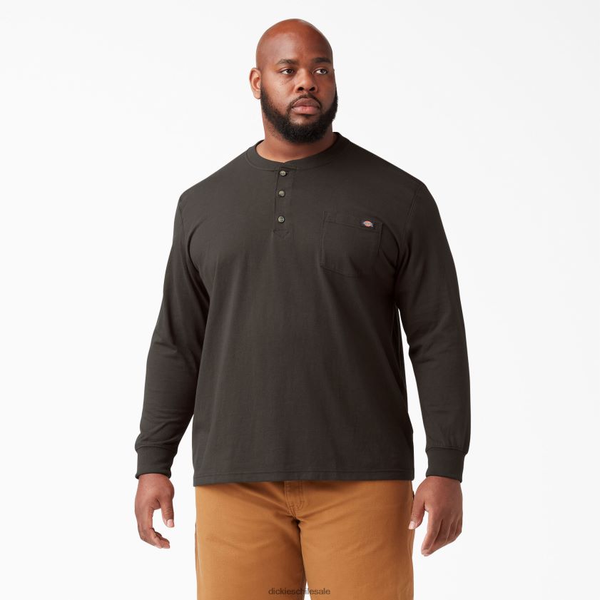 marrón chocolate (cb) hombres camiseta henley de manga larga de peso pesado Dickies vestir X4H0F694