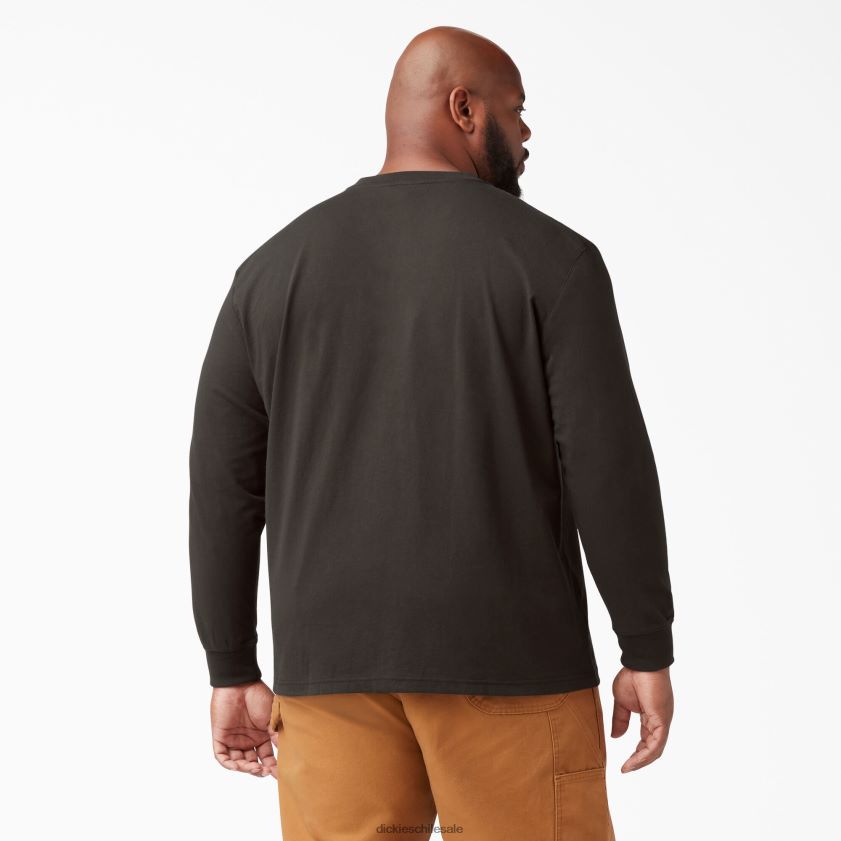 marrón chocolate (cb) hombres camiseta henley de manga larga de peso pesado Dickies vestir X4H0F694