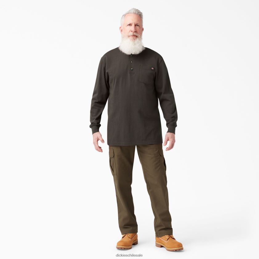 marrón chocolate (cb) hombres camiseta henley de manga larga de peso pesado Dickies vestir X4H0F694