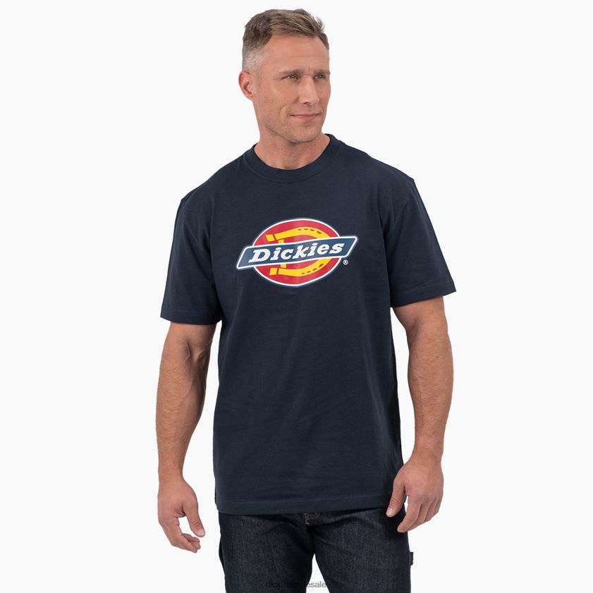 azul marino oscuro (dn) hombres playera de manga corta con gráfico de logo tricolor Dickies vestir X4H0F709
