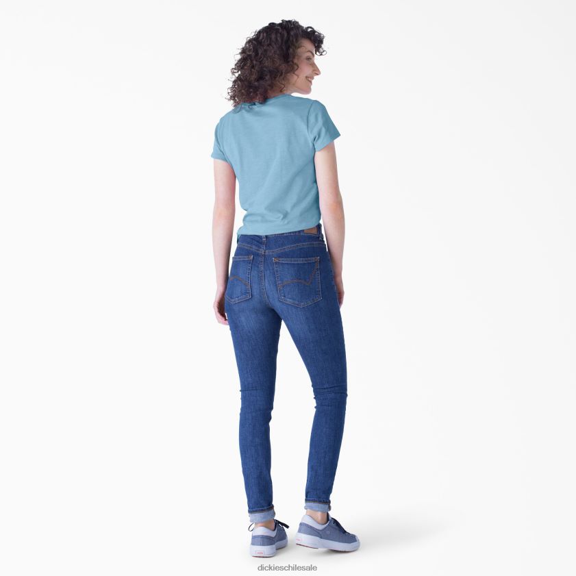 azul polvoriento (dl) mujer camiseta de manga corta con cuello en v Dickies vestir X4H0F2061