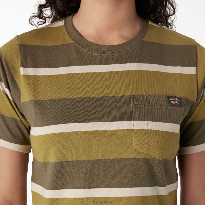 musgo/franja verde militar (mms) mujer camiseta corta a rayas Dickies vestir X4H0F2013