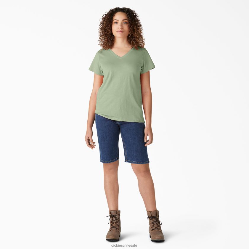 verde celadón (c2g) mujer camiseta de manga corta con cuello en v Dickies vestir X4H0F2060