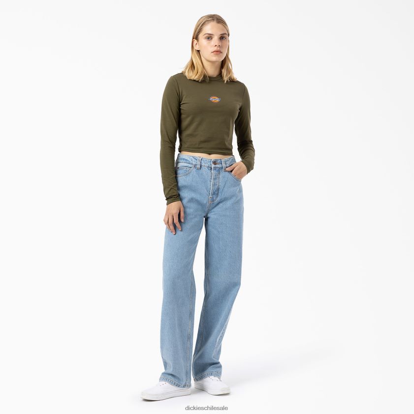 verde militar (ml) mujer camiseta corta de manga larga con logo de Maple Valley Dickies vestir X4H0F2053