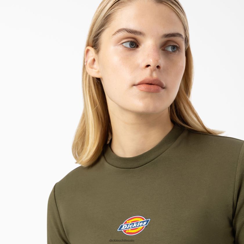 verde militar (ml) mujer camiseta corta de manga larga con logo de Maple Valley Dickies vestir X4H0F2053