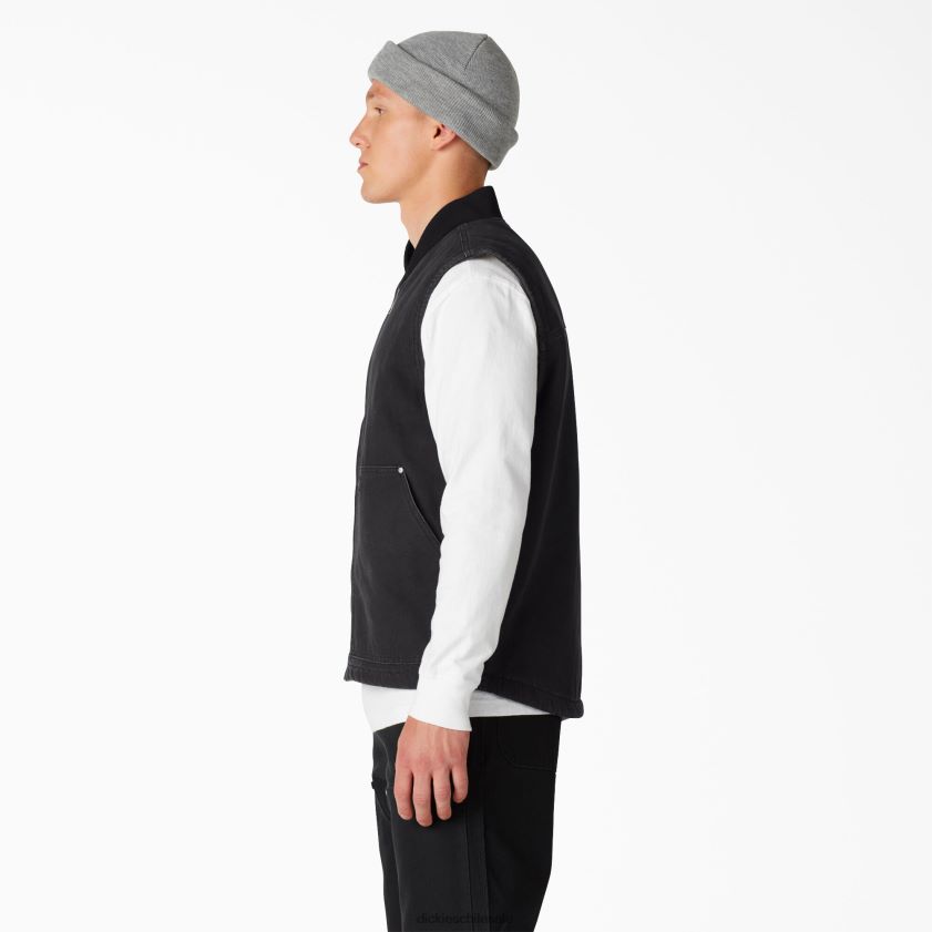 negro lavado a la piedra (sbk) hombres chaleco de pato lavado a la piedra con forro polar de pelo alto Dickies vestir X4H0F1033