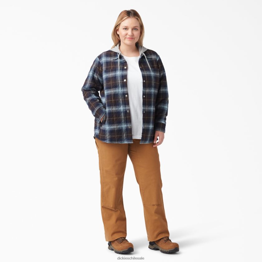 cuadros ombre azul claro/marrón (a1g) mujer chaqueta camisera de franela con capucha plus Dickies vestir X4H0F2322