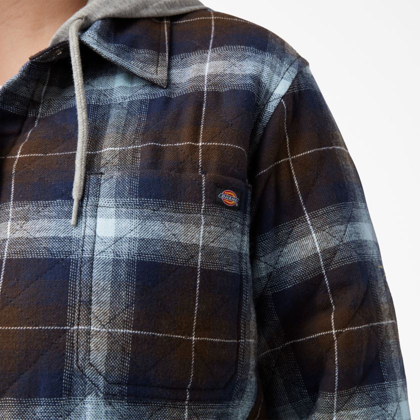 cuadros ombre azul claro/marrón (a1g) mujer chaqueta camisera de franela con capucha plus Dickies vestir X4H0F2322