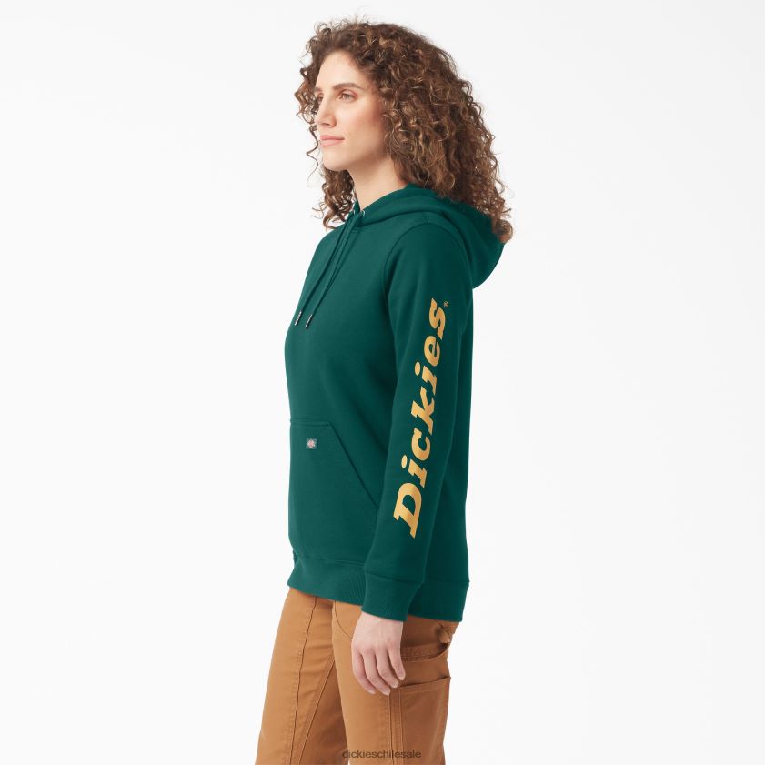 verde bosque (pies) mujer jersey pesado con logo en la manga Dickies vestir X4H0F2305