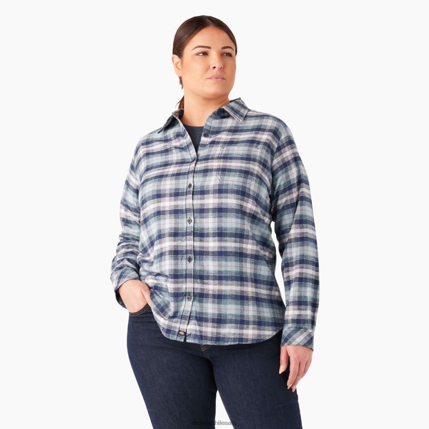 azul claro/azul marino ombre a cuadros (c1f) mujer camisa de franela a cuadros de manga larga plus Dickies vestir X4H0F2208