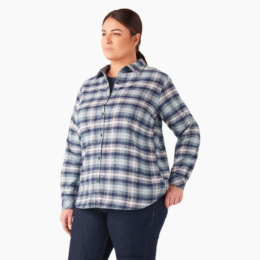 azul claro/azul marino ombre a cuadros (c1f) mujer camisa de franela a cuadros de manga larga plus Dickies vestir X4H0F2208