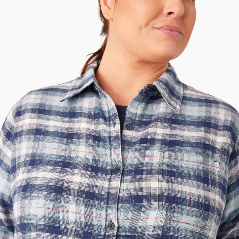 azul claro/azul marino ombre a cuadros (c1f) mujer camisa de franela a cuadros de manga larga plus Dickies vestir X4H0F2208