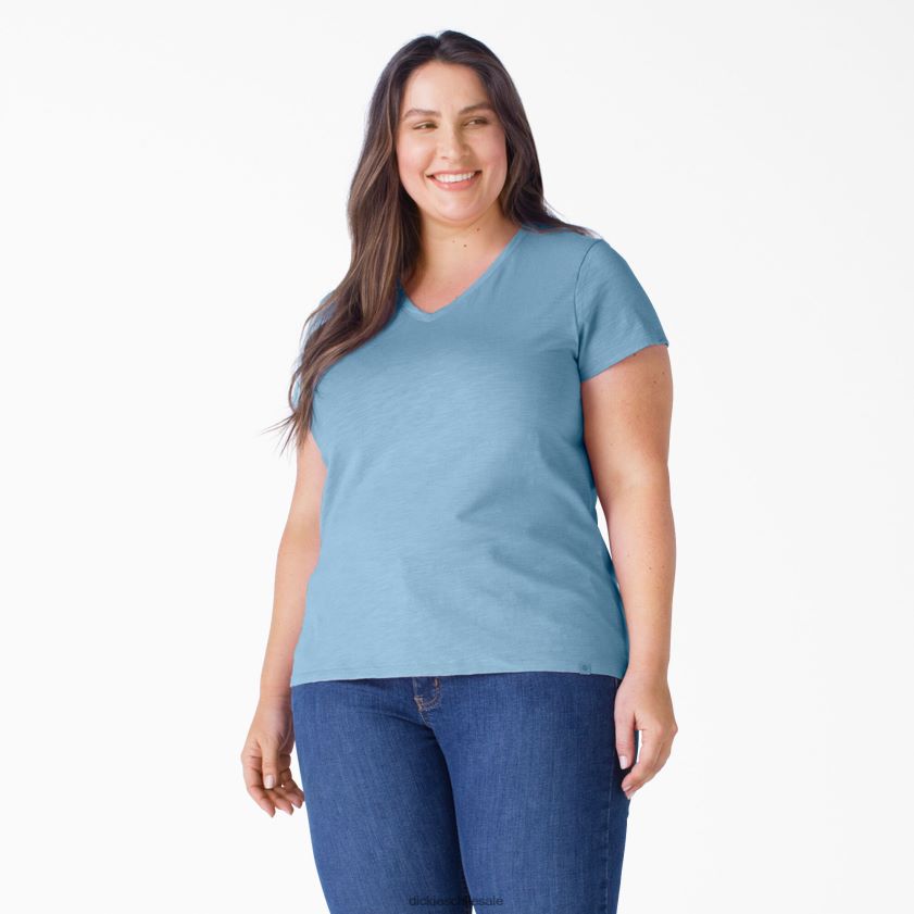 azul polvoriento (dl) mujer camiseta de manga corta con cuello de pico plus Dickies vestir X4H0F2035