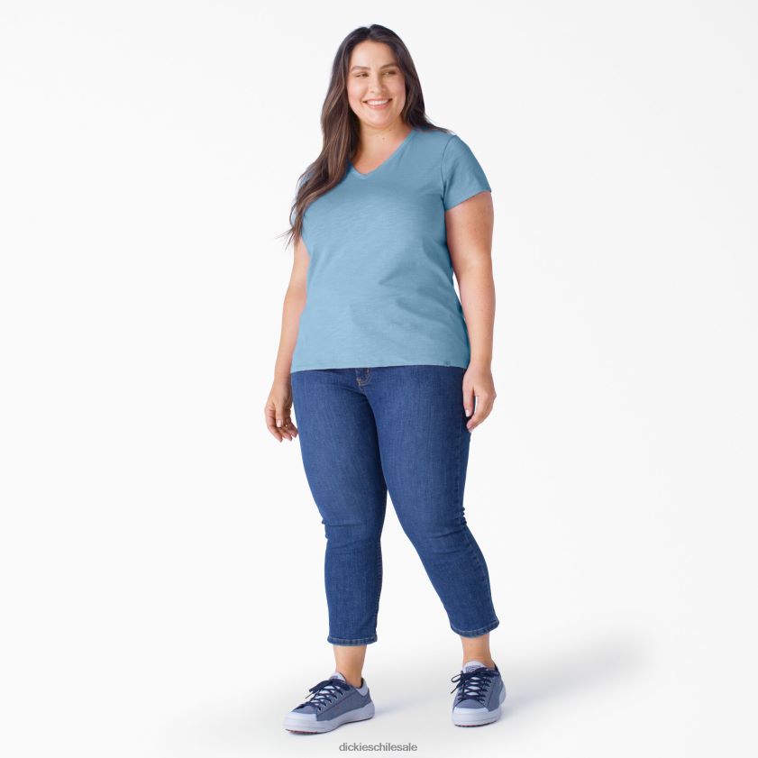 azul polvoriento (dl) mujer camiseta de manga corta con cuello de pico plus Dickies vestir X4H0F2035